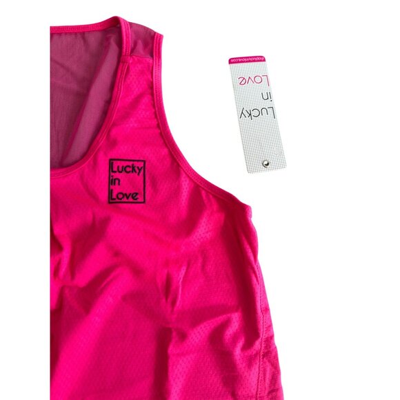 LUCKY IN LOVE Pink Racerback Mesh Tank Top Size Medium NEW New with tags - Picture 3 of 6